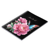 Elegante Waterverf Bloemen Zwart Notitieboek (Linkerzijde)