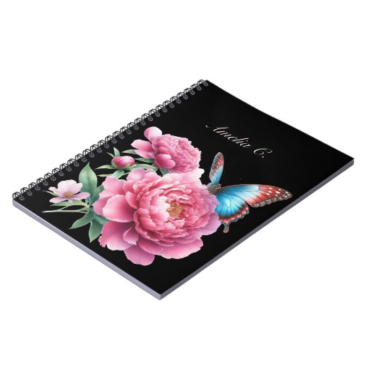 Elegante Waterverf Bloemen Zwart Notitieboek (Linkerzijde)