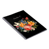Elegante Waterverf Bloemen Zwart Notitieboek (Rechterzijde)