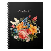 Elegante Waterverf Bloemen Zwart Notitieboek (Voorkant)