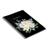 Elegante Waterverf Bloemen Zwart Notitieboek (Rechterzijde)