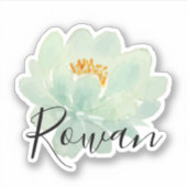 Elegante Waterverf Bloemen Zwart Script Naam Sticker (Voorkant)