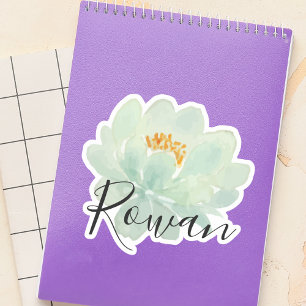 Elegante Waterverf Bloemen Zwart Script Naam Sticker
