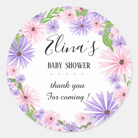 Elegante waterverf bloemenBaby shower Sticker (Voorkant)