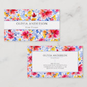 Elegante Waterverf Bloemenblauw Roze Modern Patter Visitekaartje (Voorkant / Achterkant)