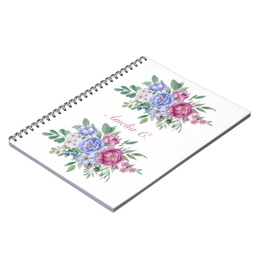 Elegante Waterverf Bloemenboeket Wit Notitieboek (Linkerzijde)