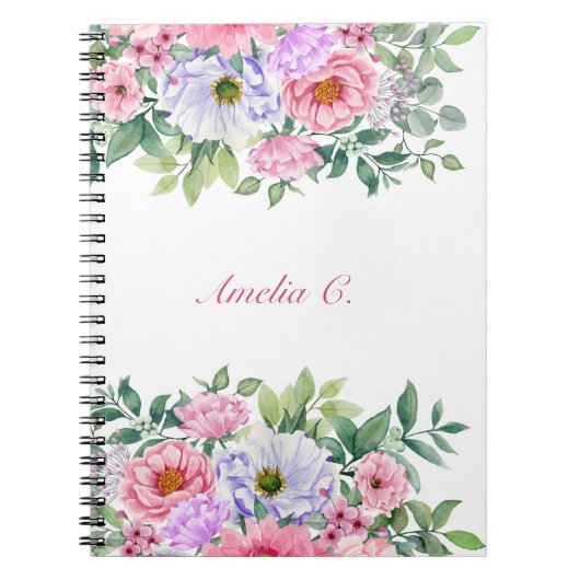 Elegante Waterverf Bloemenboeket Wit Notitieboek (Voorkant)