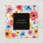 Elegante waterverf bloemenboho professional vierkante visitekaartje (Voorkant)