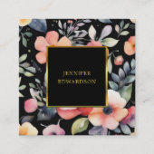 Elegante waterverf bloemenboho professional vierkante visitekaartje (Voorkant)