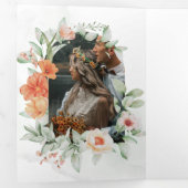 Elegante Waterverf Bloemenboog Fotobruiloft Drieluik Uitnodiging (Binnenzijde eerst)