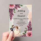Elegante Waterverf Bloemenbruid Bruidegom Chic Wed Acryl Uitnodigingen (Insitu (Draagbaar))