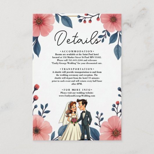 Elegante Waterverf Bloemenbruid Bruidegom Chic Wed Informatiekaartje (Voorkant)