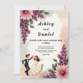 Elegante Waterverf Bloemenbruid Bruidegom Chic Wed Kaart (Voorkant)