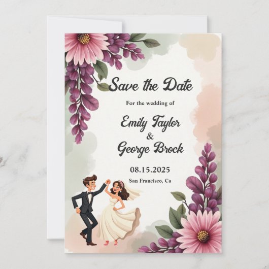 Elegante Waterverf Bloemenbruid Bruidegom Chic Wed Save The Date (Voorkant)