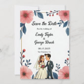 Elegante Waterverf Bloemenbruid Bruidegom Chic Wed Save The Date (Voorkant)