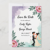 Elegante Waterverf Bloemenbruid en bruidegom bruil Save The Date (Voorkant)