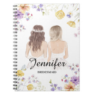 elegante waterverf bloemenbruidsmeisje Gepersonali Notitieboek