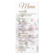Elegante waterverf bloemenbruiloft Menukaart