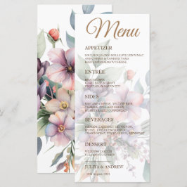 Elegante waterverf bloemenbruiloft Menukaart