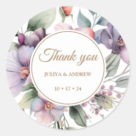 Elegante Waterverf bloemenbruiloft Ronde Sticker