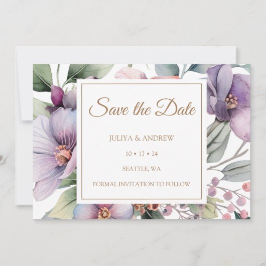 Elegante Waterverf bloemenbruiloft Save The Date (Voorkant)