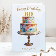 Elegante Waterverf Bloemencake 60e Verjaardag