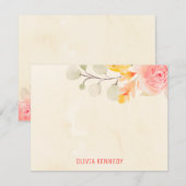 Elegante Waterverf Bloemencrème gepersonaliseerd Notitiekaartje (Voorkant / Achterkant)