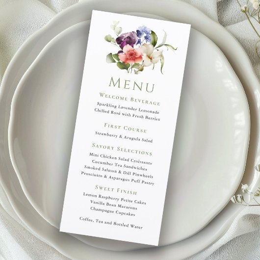 Elegante waterverf bloemendames evenementenmenu menu