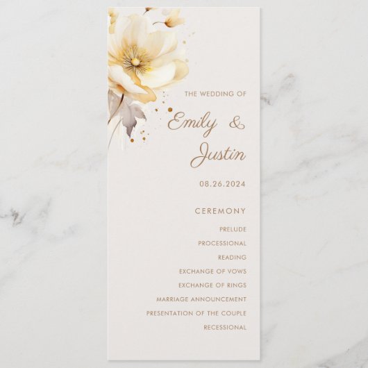 Elegante Waterverf bloemendelicate bruiloft Programmakaart (Voorkant)