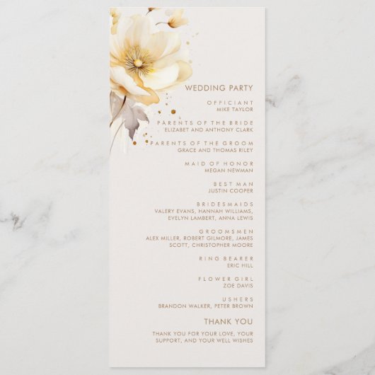 Elegante Waterverf bloemendelicate bruiloft Programmakaart (Achterkant)