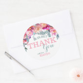 Elegante Waterverf Bloemendruppel Dank u Ronde Sticker (Envelop)