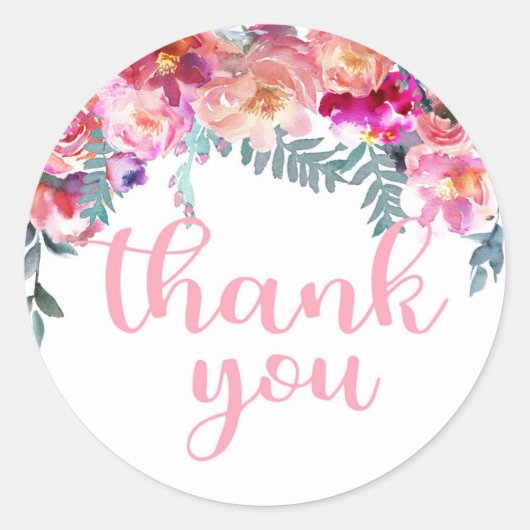 Elegante Waterverf Bloemendruppel Dank u Ronde Sticker (Voorkant)
