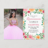 Elegante Waterverf bloemenfoto Quinceanera Invit Uitnodiging Briefkaart (Voorkant)