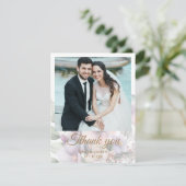 Elegante waterverf bloemenfotobericht bruiloft bedankkaart (Staand voorkant)