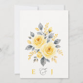 Elegante Waterverf Bloemengeel Grijs Bruiloft Kaart (Achterkant)