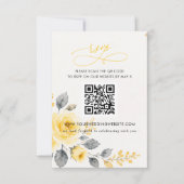 Elegante Waterverf Bloemengeel Grijs QR CODE RSVP Kaartje (Voorkant)