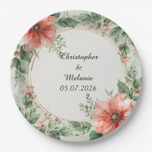 Elegante waterverf bloemenkader  papieren bordje