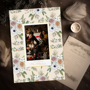 Elegante Waterverf bloemenkerst Folie Feestdagenkaart