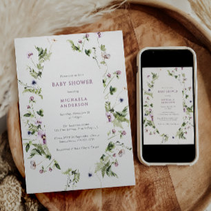 Elegante Waterverf Bloemenkrans Baby shower Kaart