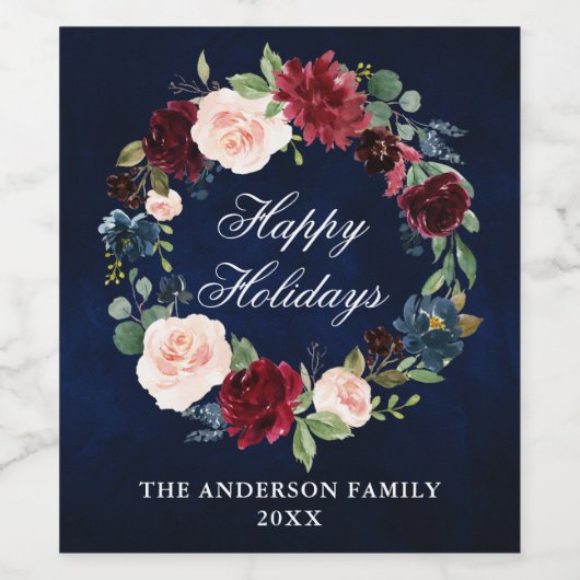 Elegante waterverf bloemenkrans feestelijke feest wijn etiket (Enkel label)