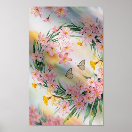 Elegante Waterverf bloemenkrans met vlinders Poster (Voorkant)