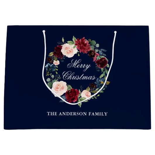 Elegante waterverf bloemenkrans Prettig Kerstfeest Groot Cadeauzakje (Voorkant)