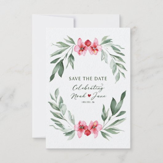 Elegante Waterverf Bloemenkrans Save the Date Kaart (Voorkant)