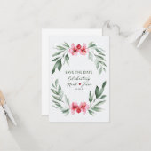 Elegante Waterverf Bloemenkrans Save the Date Kaart (Voorkant / Achterkant in situ)