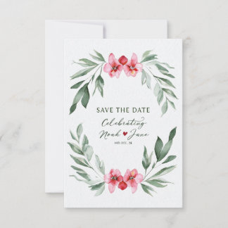 Elegante Waterverf Bloemenkrans Save the Date Kaart