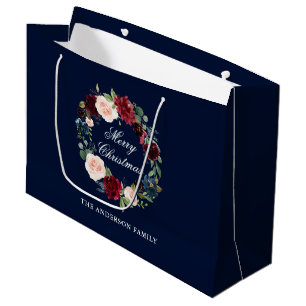 Elegante waterverf bloemenkrans vrolijk kerstfeest groot cadeauzakje