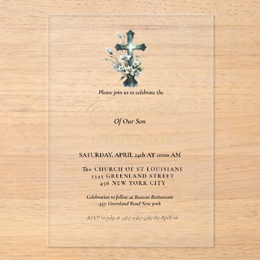 Elegante Waterverf Bloemenkruis bevestiging Acryl Uitnodigingen (Voorkant)