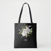 Elegante Waterverf Bloemenmonogram op zwart Tote Bag (Voorkant)