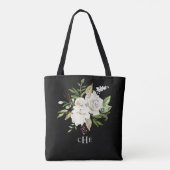 Elegante Waterverf Bloemenmonogram op zwart Tote Bag (Achterkant)