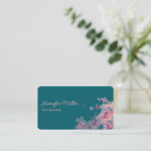 Elegante waterverf bloemenpastel donkerblauw visitekaartje (Staand voorkant)